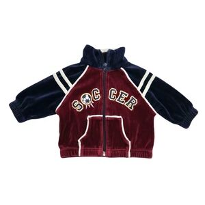 Vintage Baby Togs Soccer Velour Track Jacket Maroon 3/6 Months